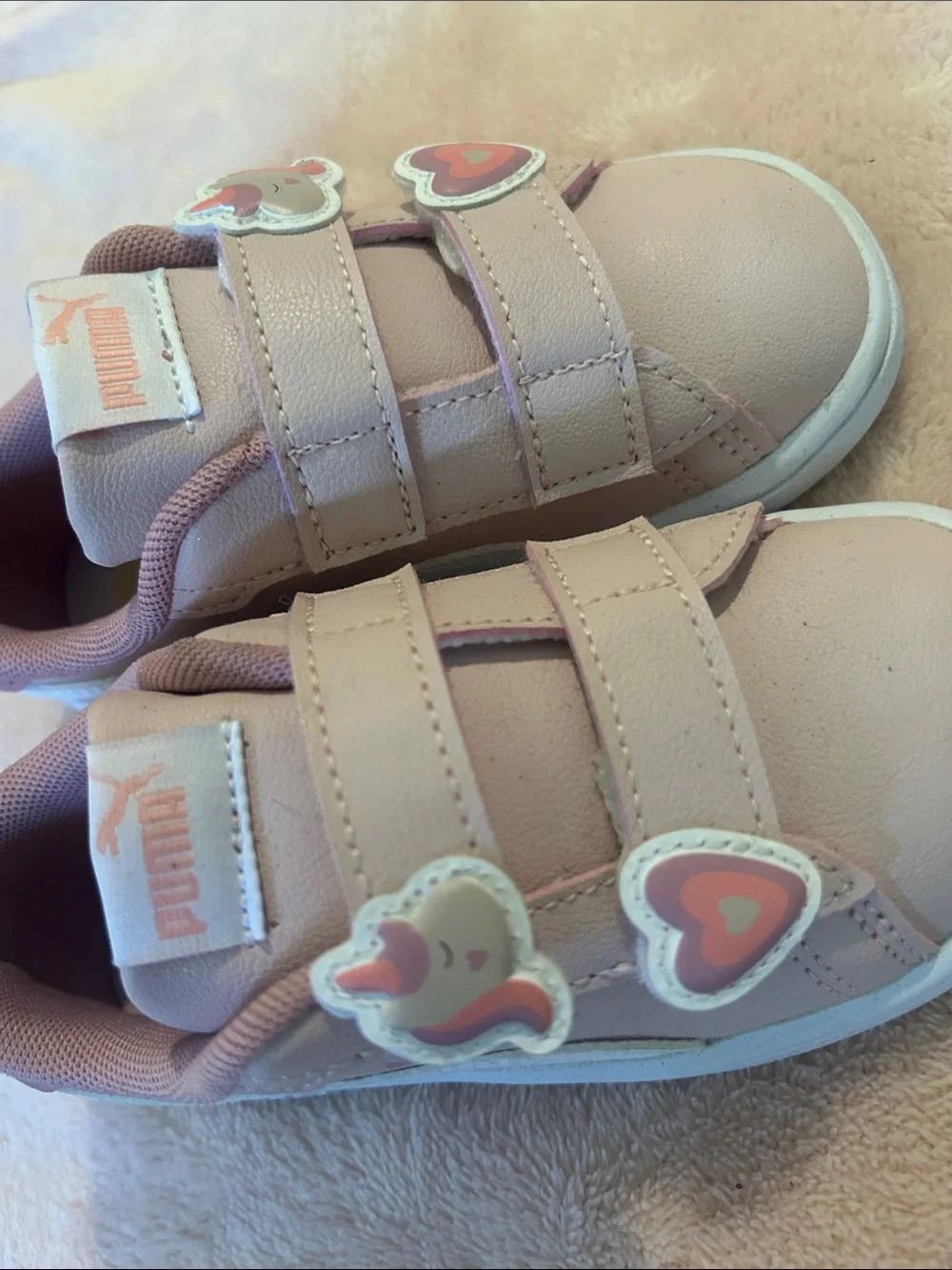 Puma Kids Pink Double-Strap Heart Accent Sneakers